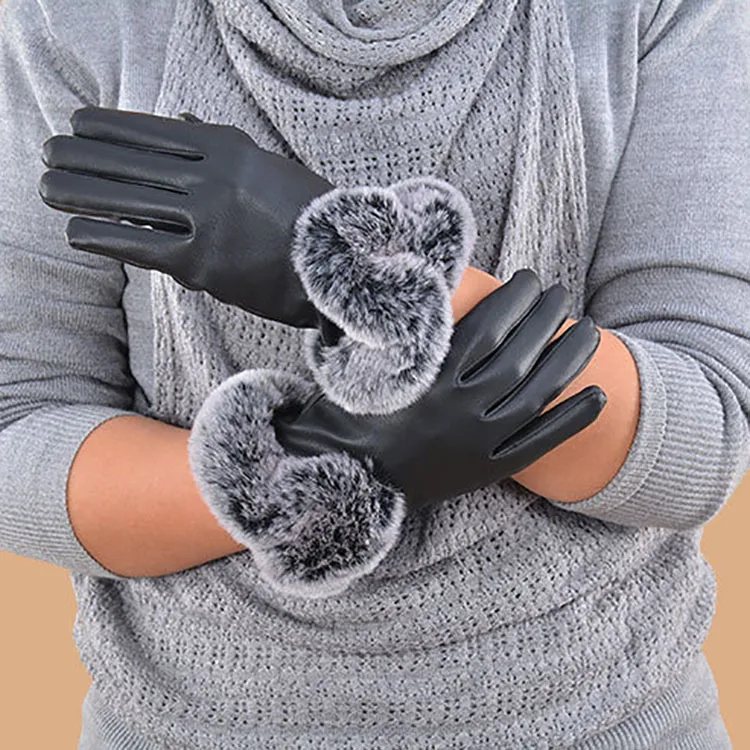 New pu-skin lady gloves winter warm plus velvet thick women pu | Аксессуары для одежды