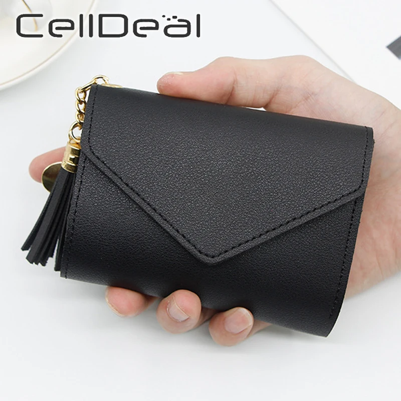 Кожаный маленький кошелек держатель для кредитных карт Женский с кисточками