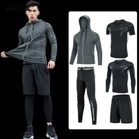 man sportswear hooded gym clothes reflective quick dry workout clothes black gray training jogging running sports sets men m 4xl
