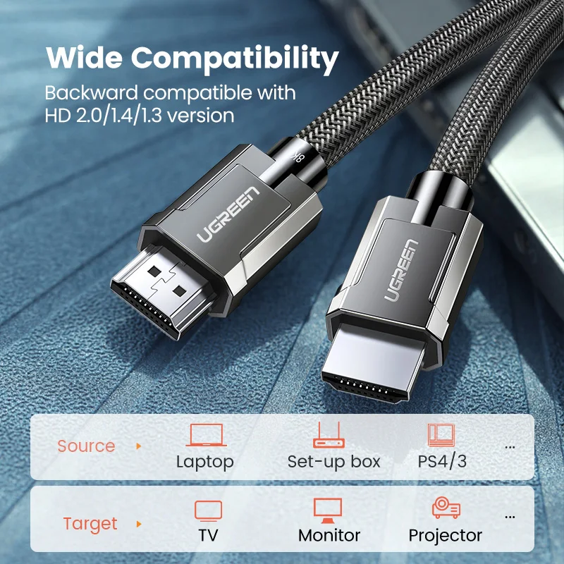 

Ugreen HDMI-compatible 2.1 Cable for Xiaomi Mi Box 8K/60Hz 48Gbps Digital Cable for PS4 Switch Splitter Compatible with 2.0/1.4