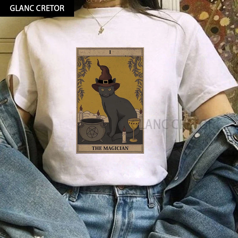 

Fashion Women Tarot Cat Print Cartoon Womens Female Graphic T Shirt Cute T-Shirt Casual Tee Shirt Tees T-shirts Funny Clothing
