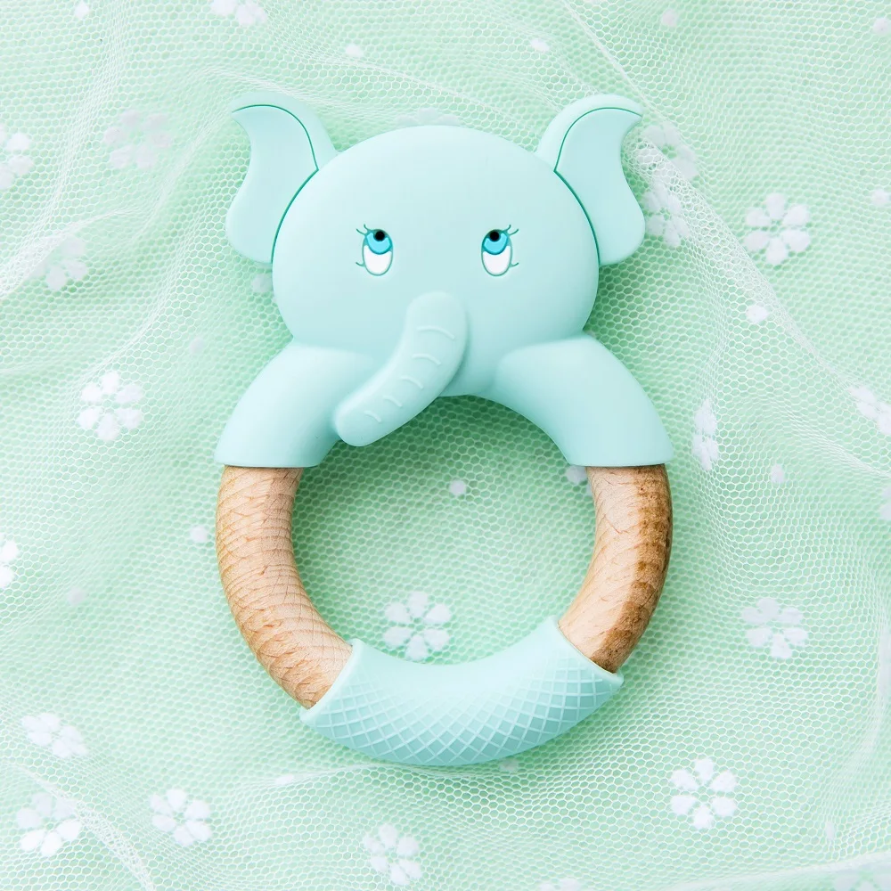 

1pc Baby Toys Silicone Baby Teether Beech Wooden Ring Hand Teething Rattles Musical Chew Play Gym Montessori Stroller bpa free