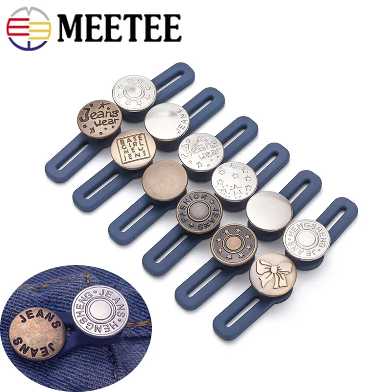 

Meetee 10/20pcs 17mm Nailless Buttons Metal Rubber Combined Button for Jeans Expand Adjustment Waist DIY Garment Accessory CN049