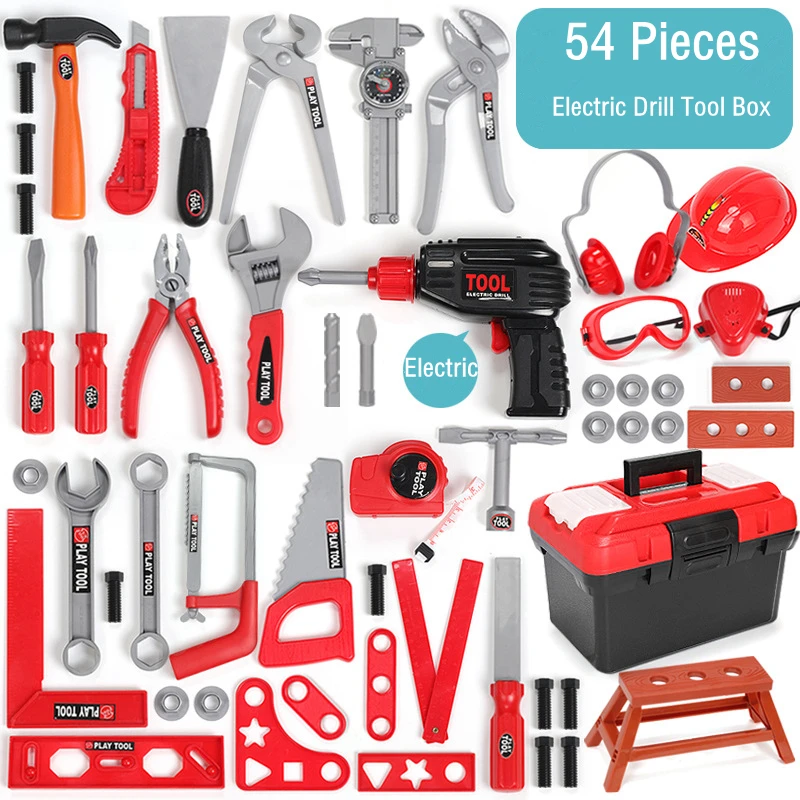 54pcs Electric Drill Детские наборы инструментов для ремонта игровой домик игрушки ролевые игры электрическая гайка с отверстиями под ключ пила разборка инструмент моделирования Мальчики обучающая игрушка - Цвет: 54pcs Electric Drill