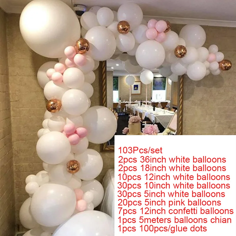 Набор арочных шаров макарон пастельные Белые и розовые шары гирлянда из розового