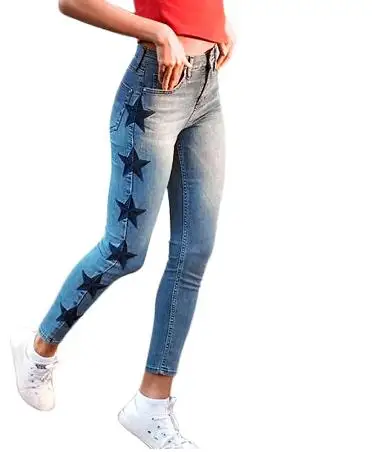 Новинка 2021 женские винтажные джинсы с вышивкой в виде звезд эластичные джинсовые