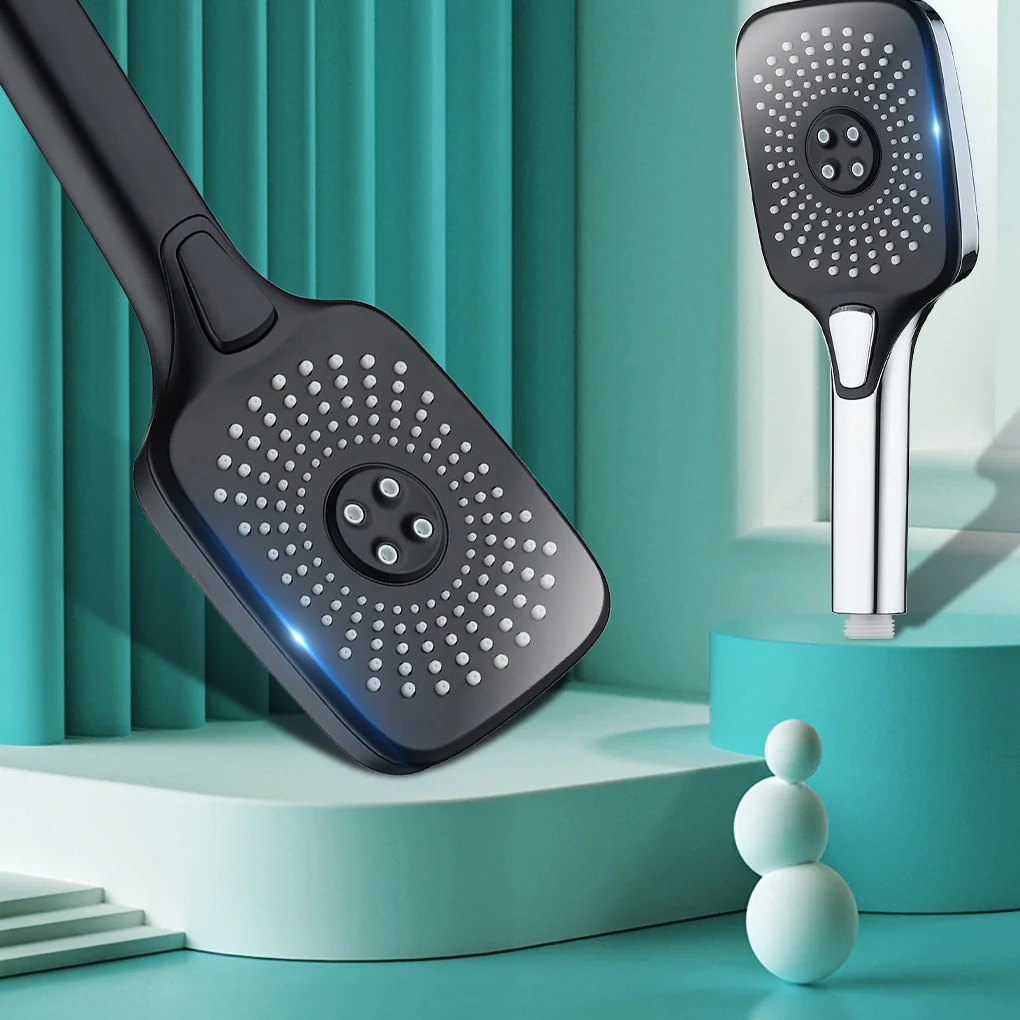 

4 Mode Square Non-Slip Shower Head Auto Reset Button Show Head Rainfall Plastic Plated Spray Nozzle Hand Held Bathing Sprinkler