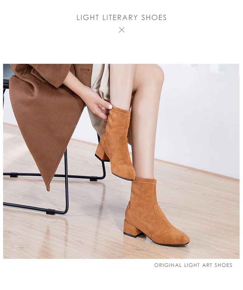 Botas mujer invierno; коллекция года; женские зимние ботильоны на меху; женские ботинки на высоком каблуке; однотонная женская обувь; цвет синий, черный