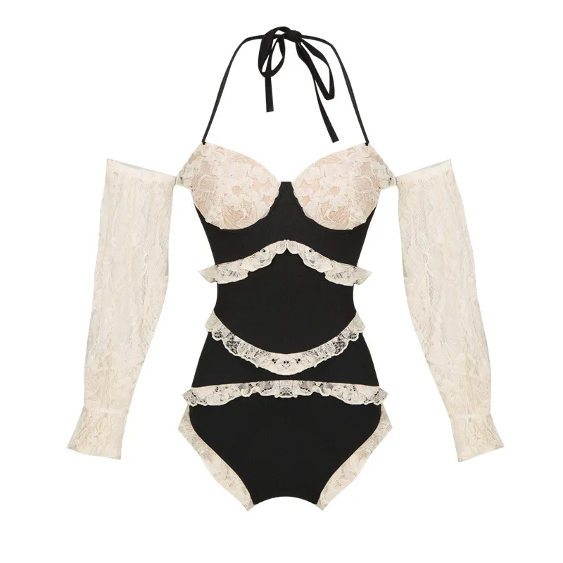 

Bathing Suit Women One Piece Beach Wear Swimwear 2021 Bikini Push Up Female Korean Ins Sexy Bubble Hot Swim New Summer Print