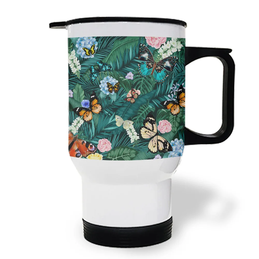 Пальмовые Листья бабочки тропические растения зеленые кружки для путешествий