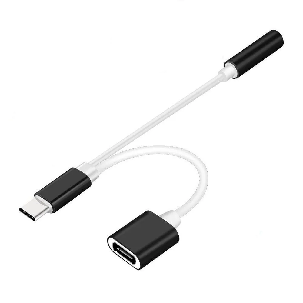2в1 USB Type-C на 3 5 мм разъем AUX аудио сплиттер конвертер адаптер + зарядный кабель для