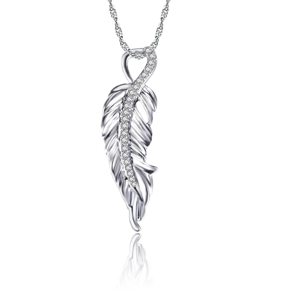 

New Delicate Female Clavicle Chain Feather Leaf Micro Pave Dazzling AAA Zircon Pendant Necklace for Women