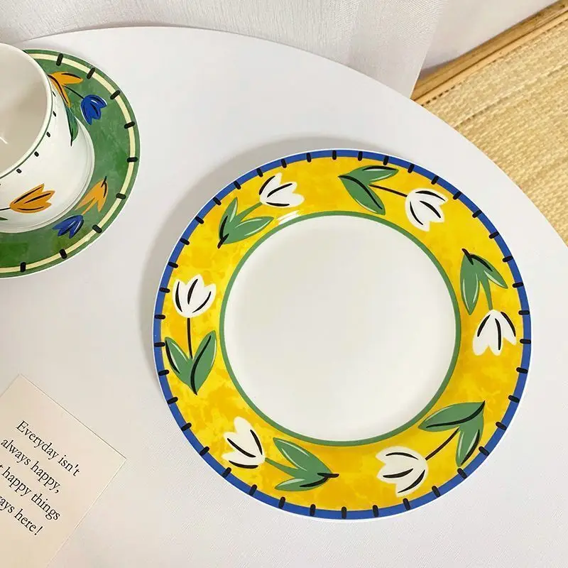 

Korean Ins Style Tulip Ceramic Plate Breakfast Plate Afternoon Tea Cake Dessert Plate Plates Dinner Dessert Plate