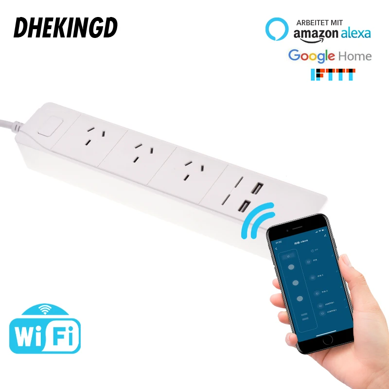 Wifi USB силовая полоса, умная вилка стандарта Австралии, переключатель перегрузки, защита от перенапряжения, 3 розетки, 2 порта, USB зарядное устройство, 1,8 м, 10 А, Wi-Fi розетка