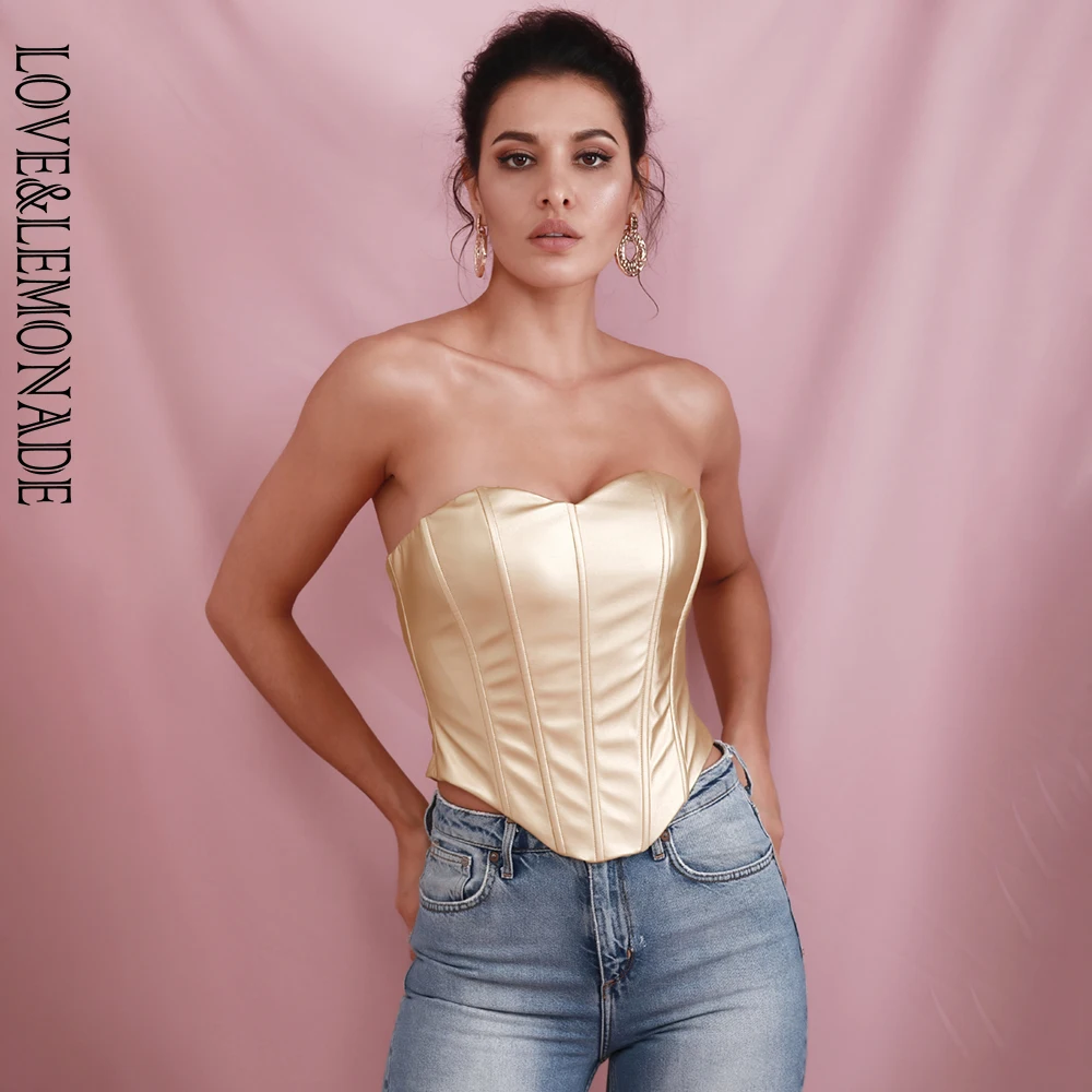 Женское облегающее платье LOVE & LEMONADE золотистое бандо из эластичной искусственной