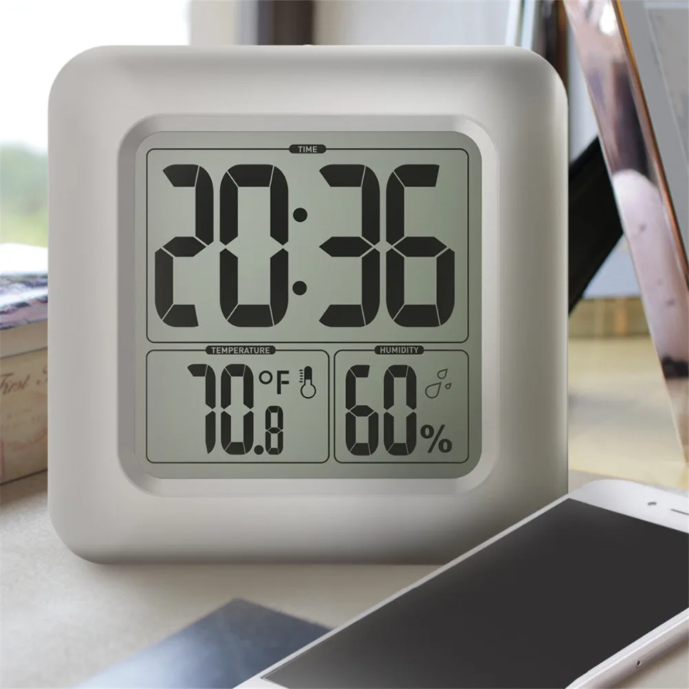 

LCD Screen Waterproof Digital Bathroom Wall Clock Temperature Humidity Sensor Wash Shower Hanging Clocks Timer With Suction Cup