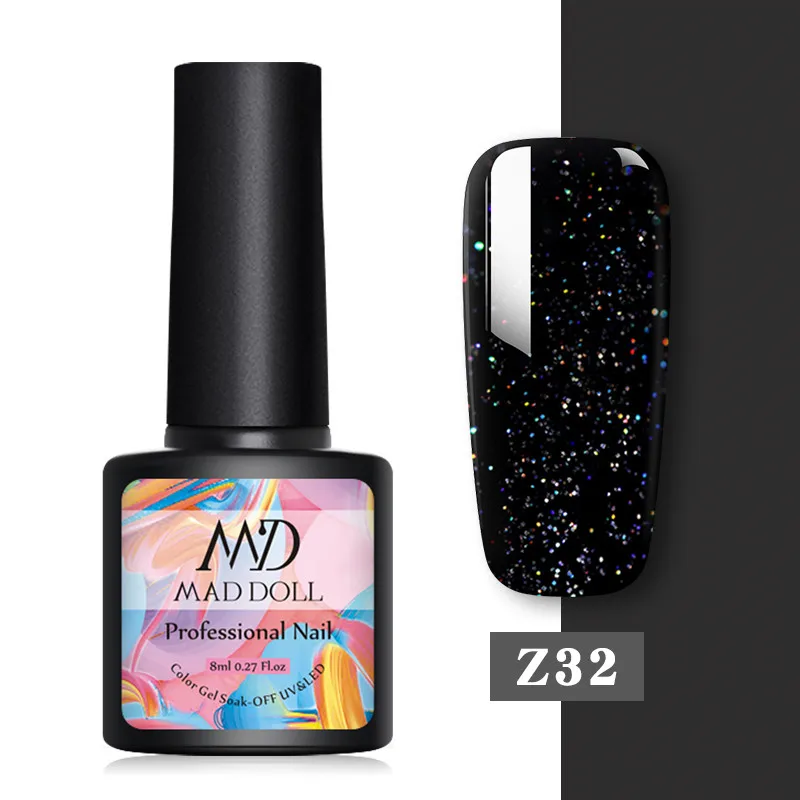Z32 MAD DOLL, 8 мл, блестящий гель, матовый лак для ногтей, розовое золото, блестящий лак, замочить от УФ-ногтей, Гель-лак - Цвет: Z32