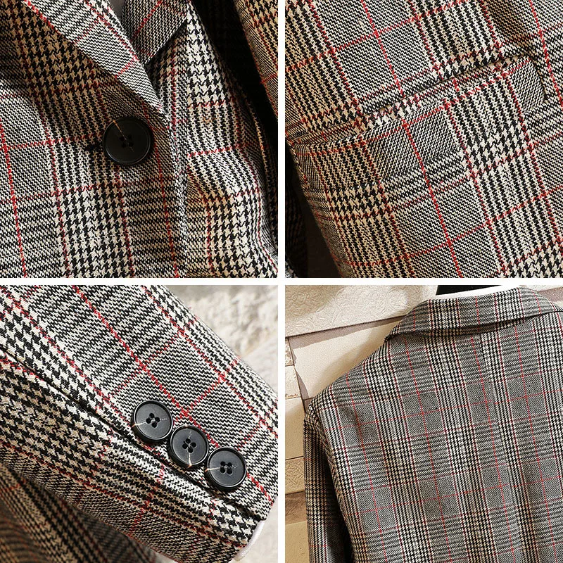 

Men Suit Jacket Check Casual Couple Blazer Large Size Loose Youth Fashion Japanese Neuter Style Single Breasted 2 Buttons Gray