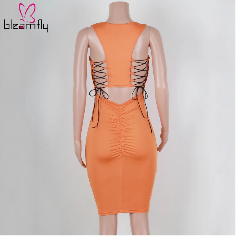 Сексуальное Бандажное облегающее платье средней длины с рюшами 2019 без рукавов