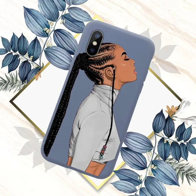 

Black braids black girl fashion cartoon Phone Case Blue Candy Color for iPhone 11 12 mini pro XS MAX 8 7 6 6S Plus X SE 2020 XR