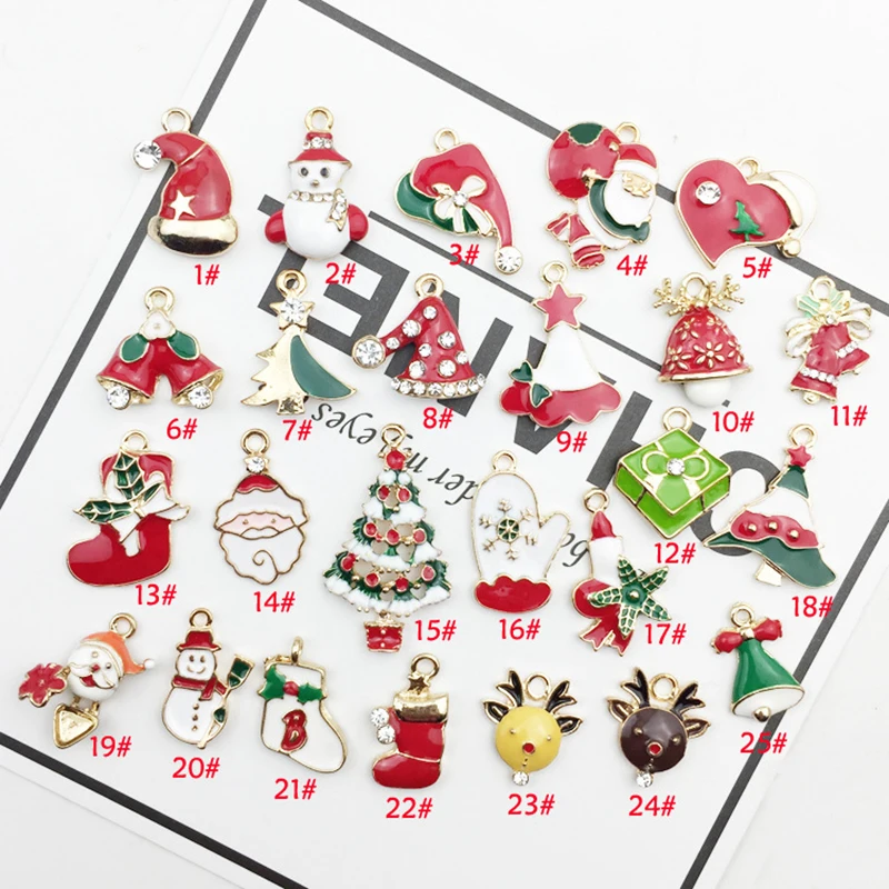 2019 Enamel inlaid rhinestone Christmas series alloy pendants hair accessories material bracelet earrings diy jewelry accessorie | Украшения