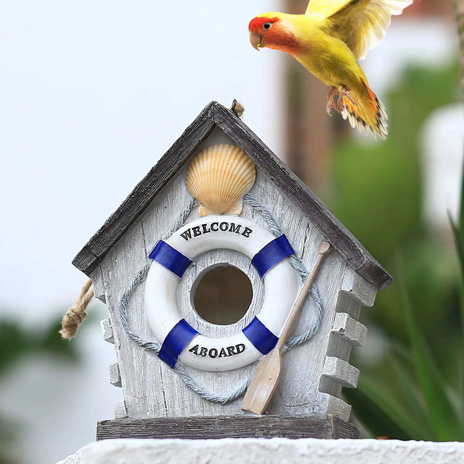 

Bird House Decorative Resin Garden Warm Bird Home Hummingbird Nest Box With Hemp Rope For Outdoor Winter Garden Courtyard
