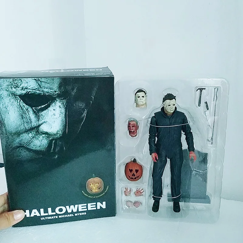 18cm Original NECA Ultimate Michael Myers Pumpkin With Led Light Halloween Action Figure Model For Kids Halloween Gift