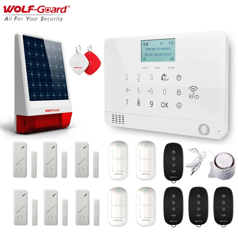 Wolf-Guard LCD GSM SMS Anti-Theft Kit House Protection Alarm Security System IOS / Android App Control for Home /Store /Office