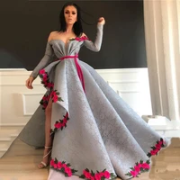 asymmetrical arabic dubai lace prom dresses flowers long sleeves evening dress formal party gowns vestido formatura 2022robes de