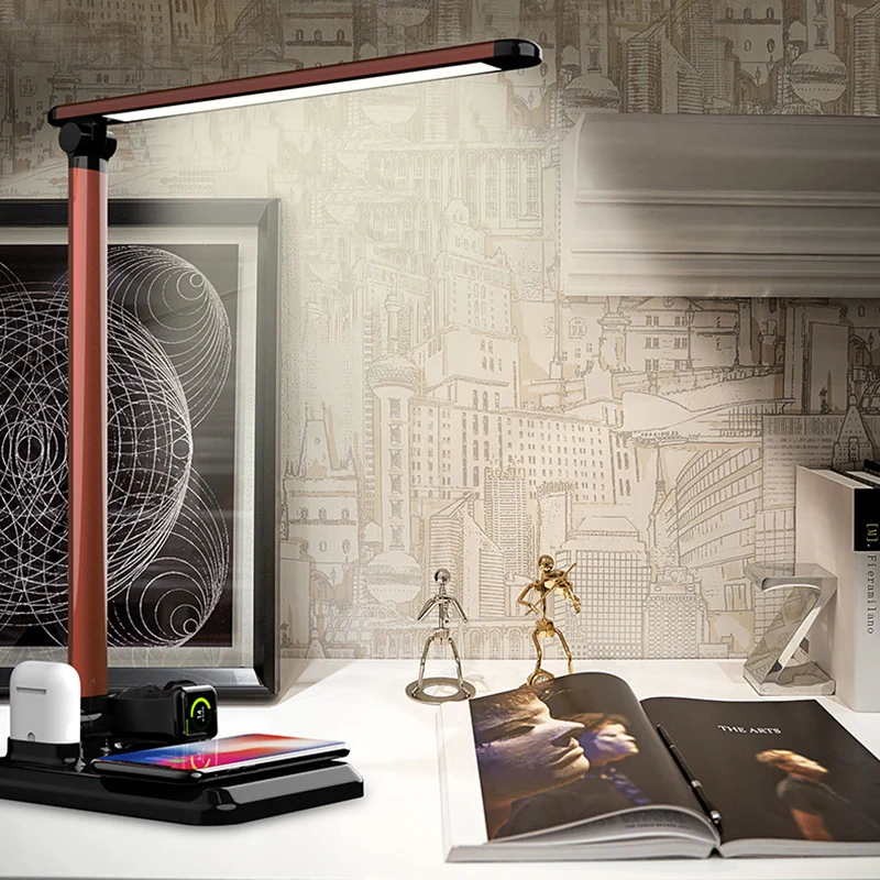 

4 In 1 LED Desk Lamp Fast Wireless Charger Adjustable Angle Charging Table Bedside Night Light LB88