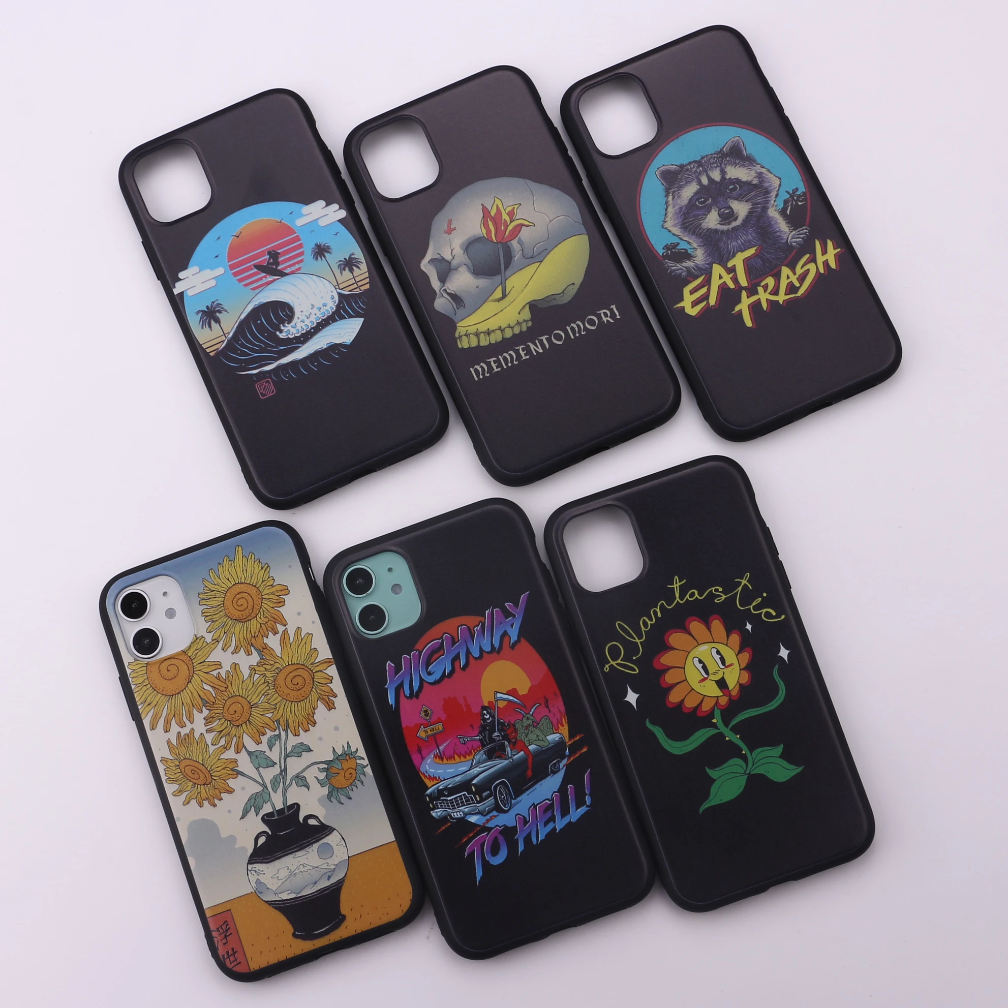 Мягкий силиконовый черный чехол для телефона с летними цветами волнами фламинго