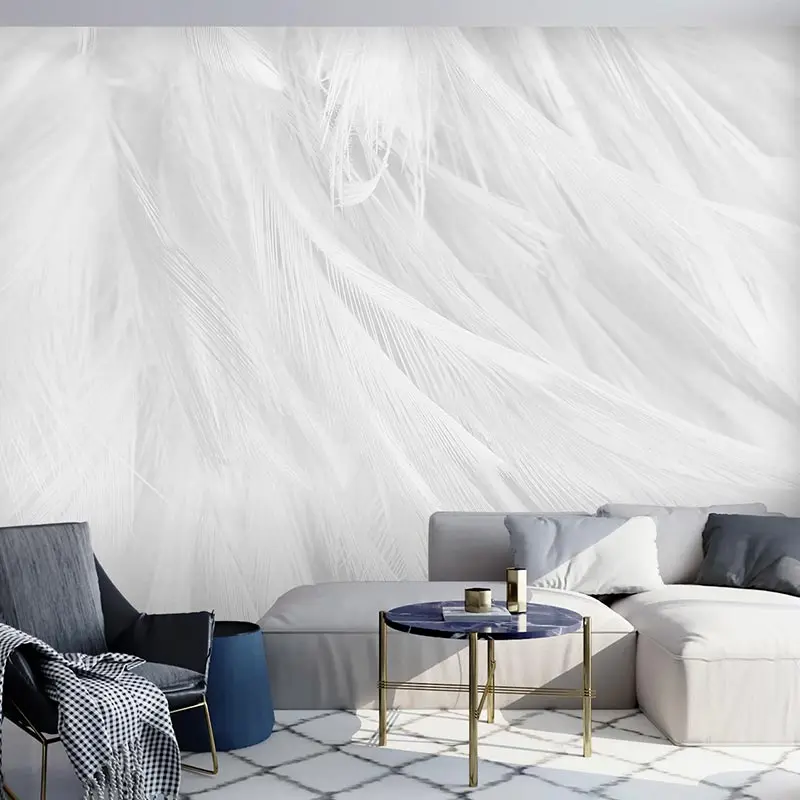 3D Simple white feather background wall Bedroom Sofa clothing shop beauty salon art Self Adhesive wallpaper papel DE parede |