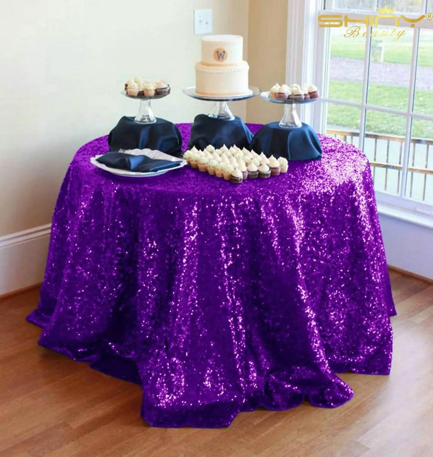 Purple Round Tablecloth 84inch Party Tablecloths Wedding Table Cover Daily Use Decaration for Circular Table-M1016 |