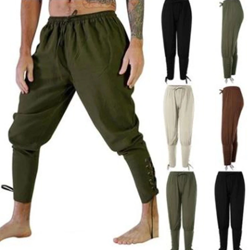 

Men Medieval Cosplay Costumes Pirate Viking Fitness Casual Trousers Renaissance Leg Bandage Loose Harem Pants Halloween Outfits