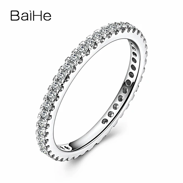 BAIHE 0.33ct SI/H Кольцо с натуральными бриллиантами, 18 к белое золото, обручальное кольцо, полное вечное ювелирное изделие, Размер США 5,5, подарочное кольцо