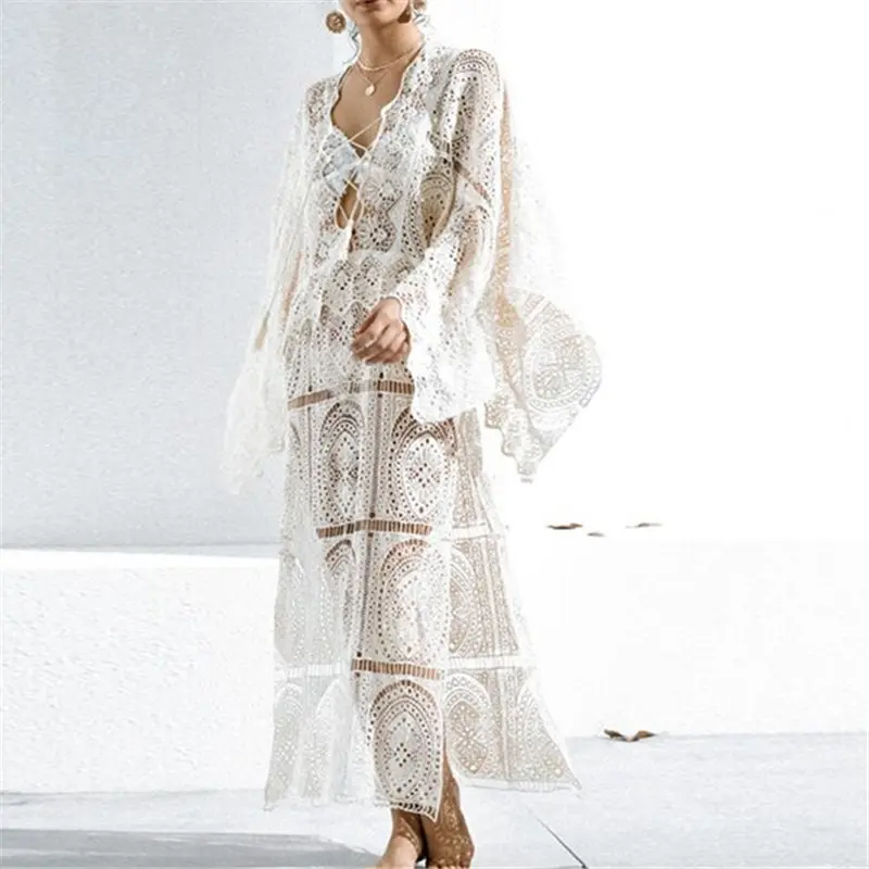 2020 сексуальное прозрачное открытое свободное летнее платье пляжный кафтан Белая