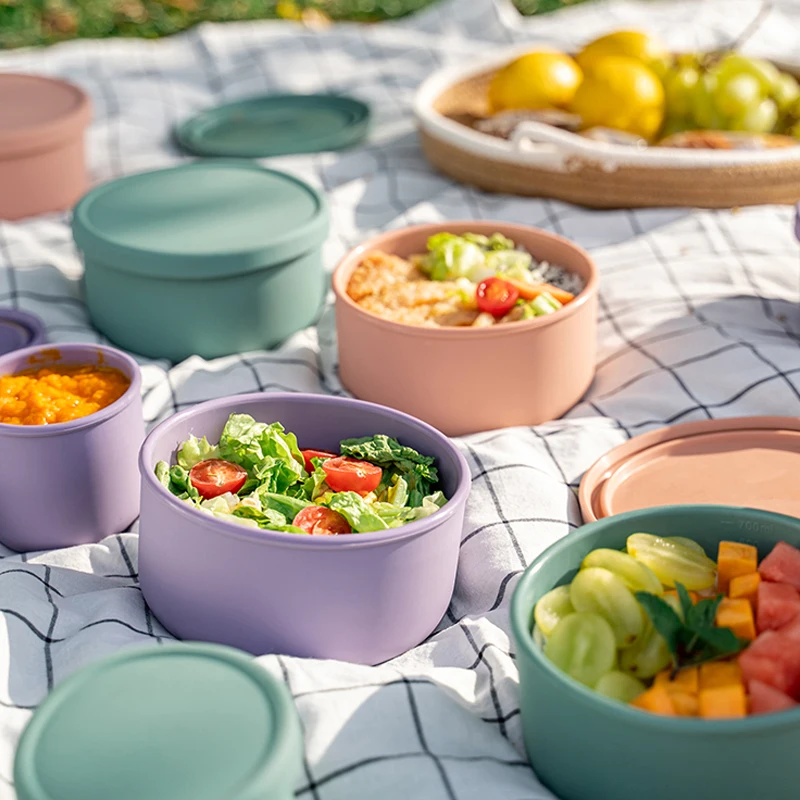 

Силиконовый контейнер для хранения свежести с крышкой, Ланч-бокс Bento, чаша для сохранения свежести фруктов и салатов, круглый контейнер для ...