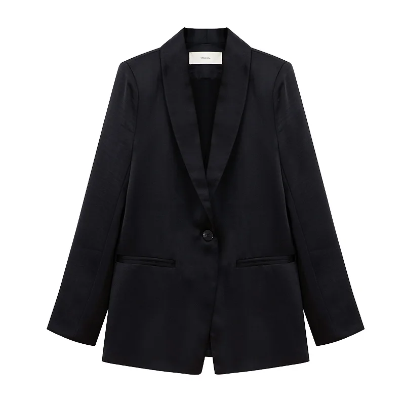 

SHENGPALAE temperament black stain blazer women's autumn 2021 new notched loose single button long sleeve suit jacket female