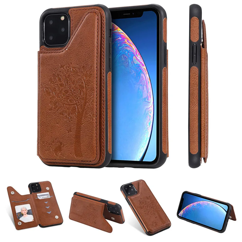 Чехол-бумажник из тисненой кожи с магнитными отделениями для карт iPhone 11 Pro Max