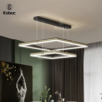 kobuc modern led chandelier for kitchen dining room living room bedroom square pendant lamp remote control ceiling hanging light