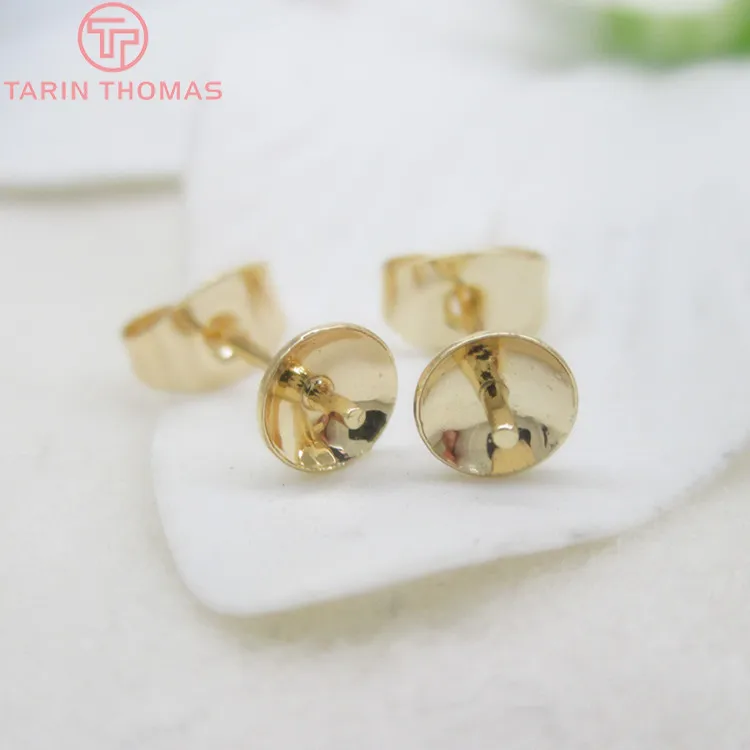 10 шт. латунные серьги-гвоздики с полуотверстиями 5 мм 24 к цвета шампанского |