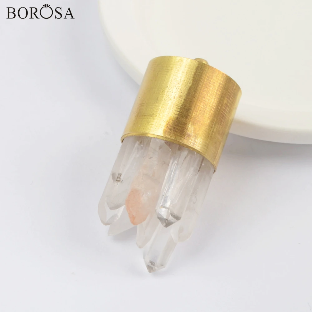 

BOROSA New Natural Aura Crystal Cluster Charm for Necklace Rainbow Druzy Crystal Point Crystal Beads for Jewelry Making WX1601