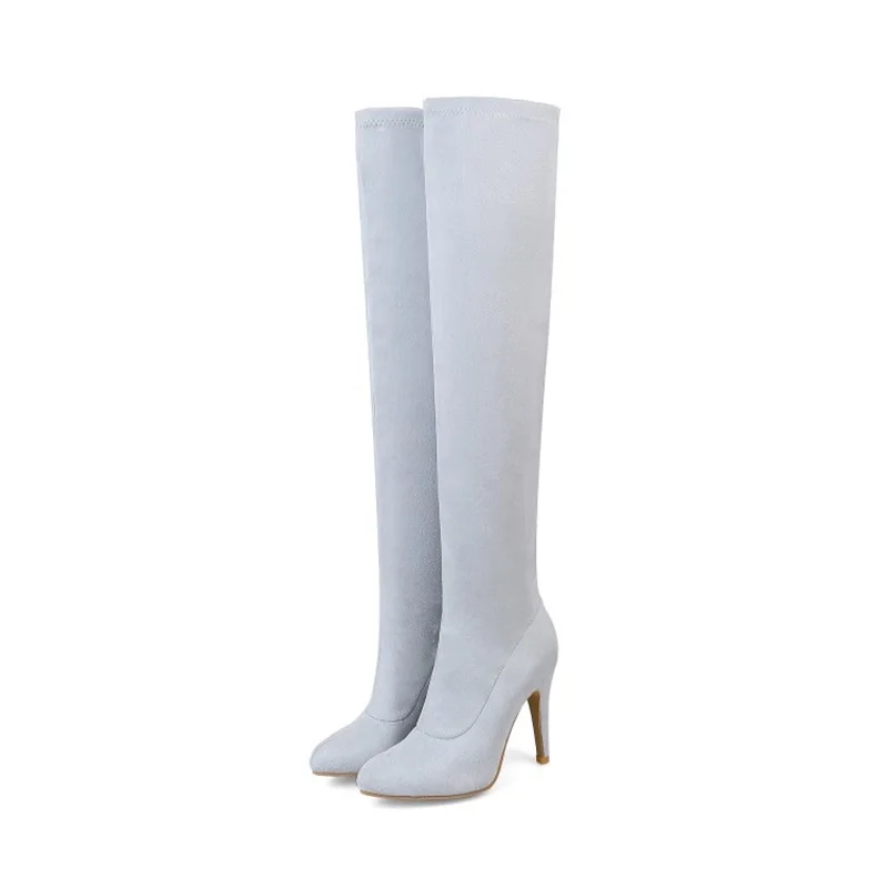 

Women's High Tube Elastic Color Large Size Boots 2021 New Cow Anti Velvet Pointed Toe Sleeve High And Thin Heel Women's Boots