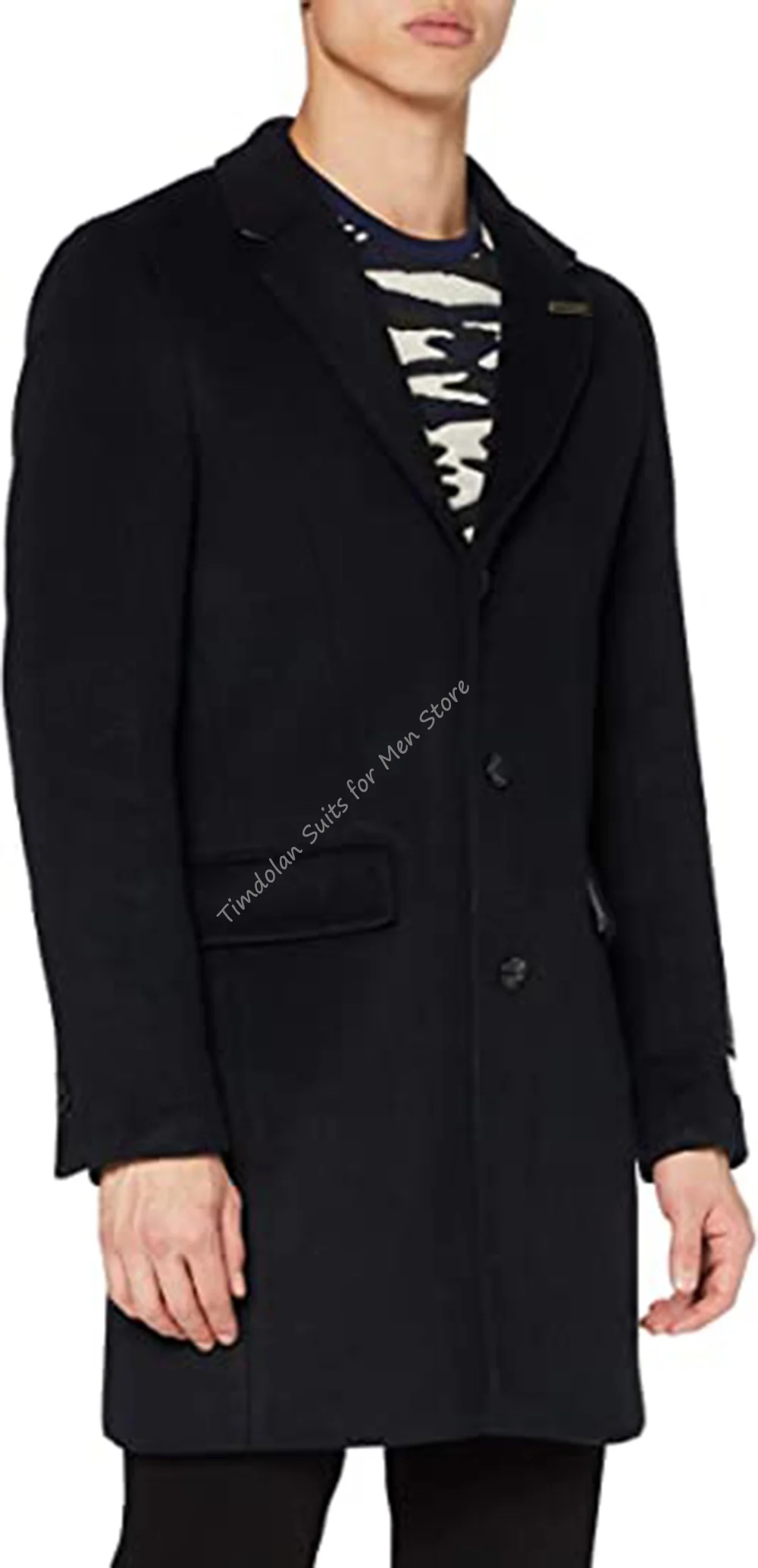 Chaqueta larga negra con solapa de muesca para hombre, Blazer de lana hecha a medida, ropa de fiesta, solo una capa, traje de invierno, 1 pieza, 50% (0)