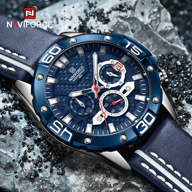 NAVIFORCE Luxury Watch Men High Quality Leather Band Military Sport Analog Chronograph Quartz Wristwatches Male Waterproof Clock