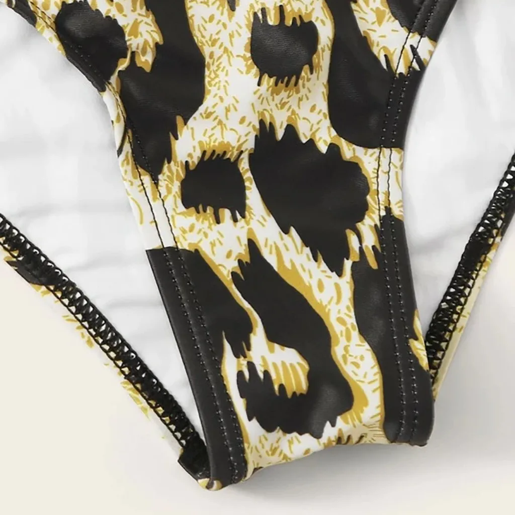 

Sexy Swimsuit Women Low Waist Swimwear Leopard Print Bandage Bandeau Bikini Bathing Suit Biquini Summer Beach Wear Swimming Suit