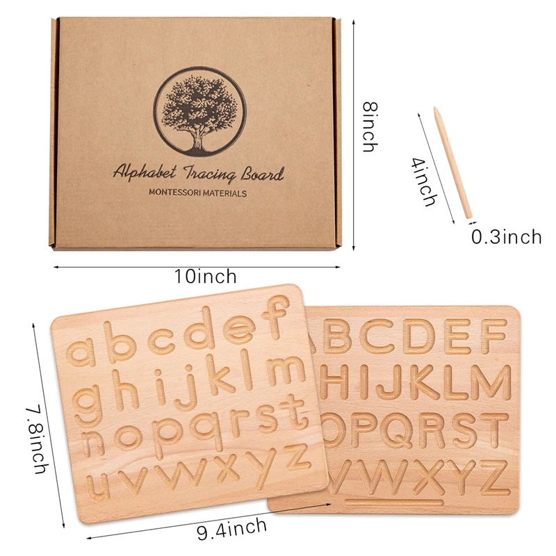 Tablero de trazado Montessori de madera para beb&eacute;, tablero Digital de letras de doble cara, juguetes educativos para la primera infancia, regalo para ni&ntilde;os, 1 ud.-4