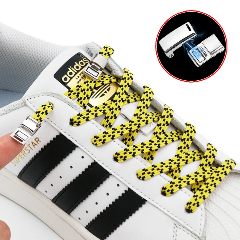 

1 Pair Elastic Shoe Laces Magnetic Metal Lock Lazy Shoelaces Flat Easy Installation Easy To Remove No Tie Shoelace Unisex