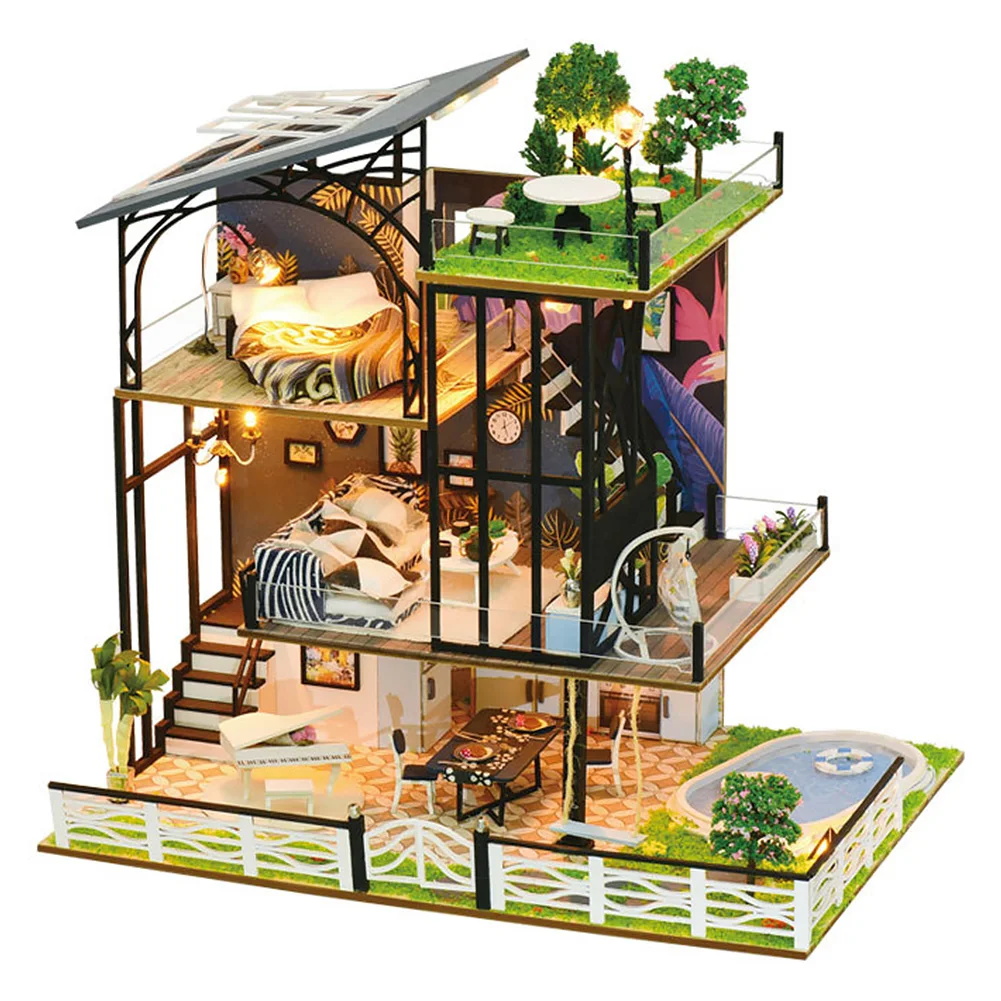 Детская имитация с мебелью 1:24 модель сборки миниатюрная 3D DIY трехэтажная вилла