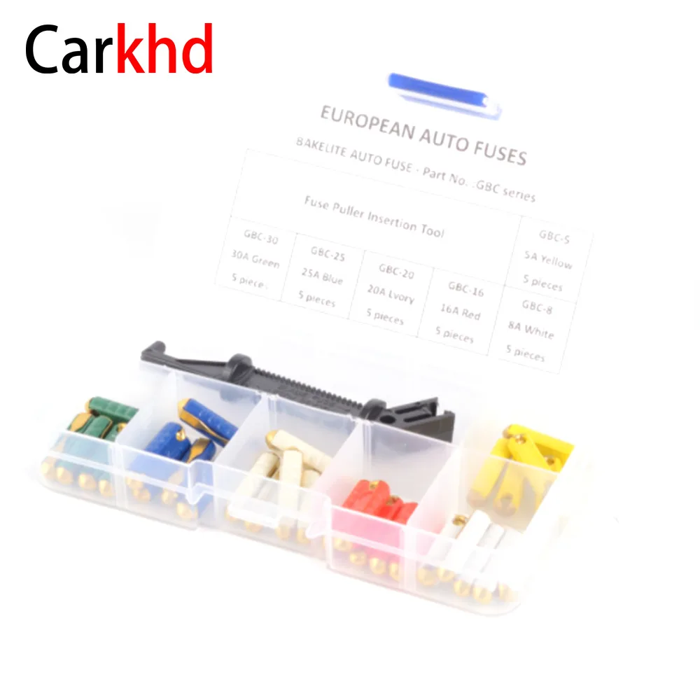 

30Pcs 5A/8A/16A/20A/25A/30A Torpedo Shape Car Vehicle Ceramic Fuses Kit With Plastic Box And Black Shelf Replacement Tool